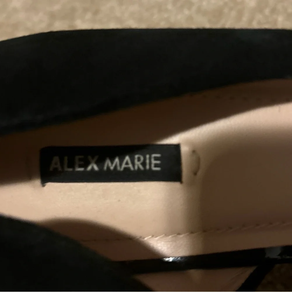 Alex Marie women’s Black Peep-Toe Heels with Floral Accent - Picture 5 of 9